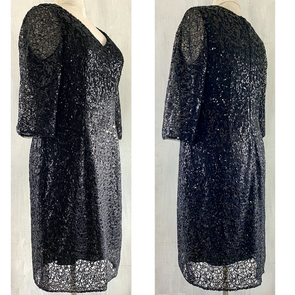 JASMINE BLACK LABEL Grace Sequin Lace V Neck Dress - Picture 2 of 8